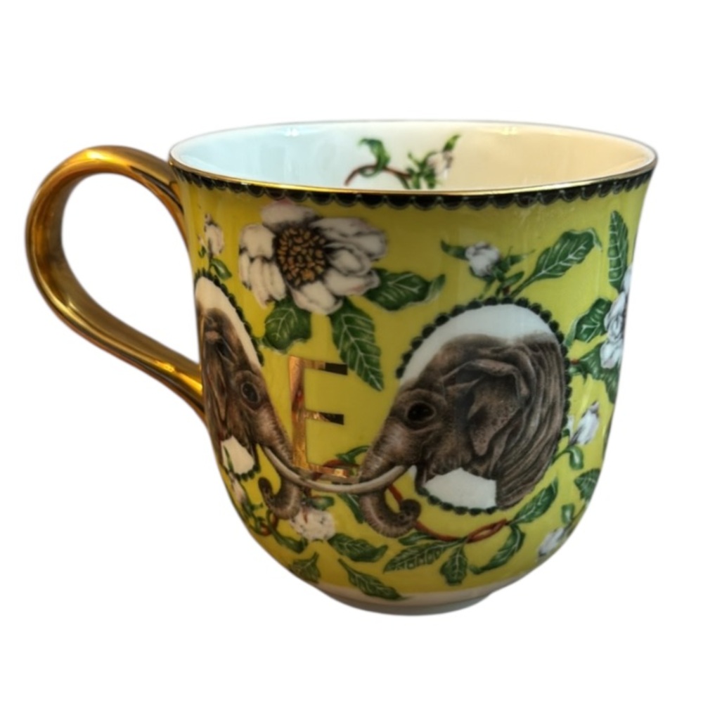 Lou Rota Exclusive for Anthropologie Yellow and Gold Floral Elephant Mug